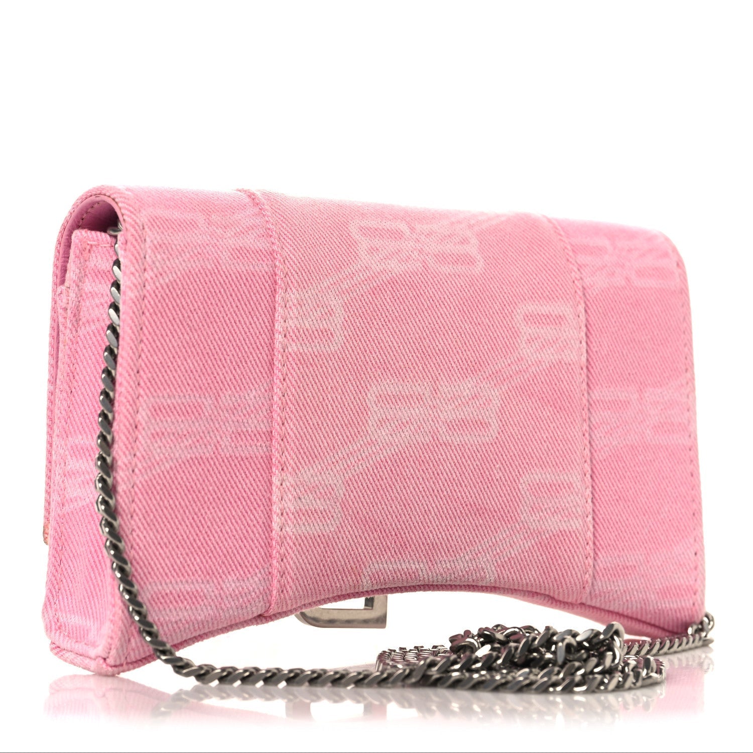 Denim XS Hourglass Wallet On Chain Pink