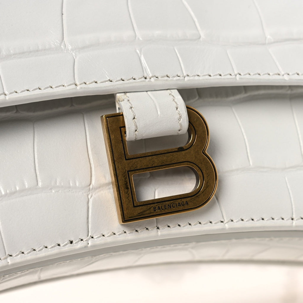 Calfskin Crocodile Embossed Small Crush Chain Bag White