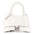 Denim Patchwork Small Hourglass Top Handle Bag White