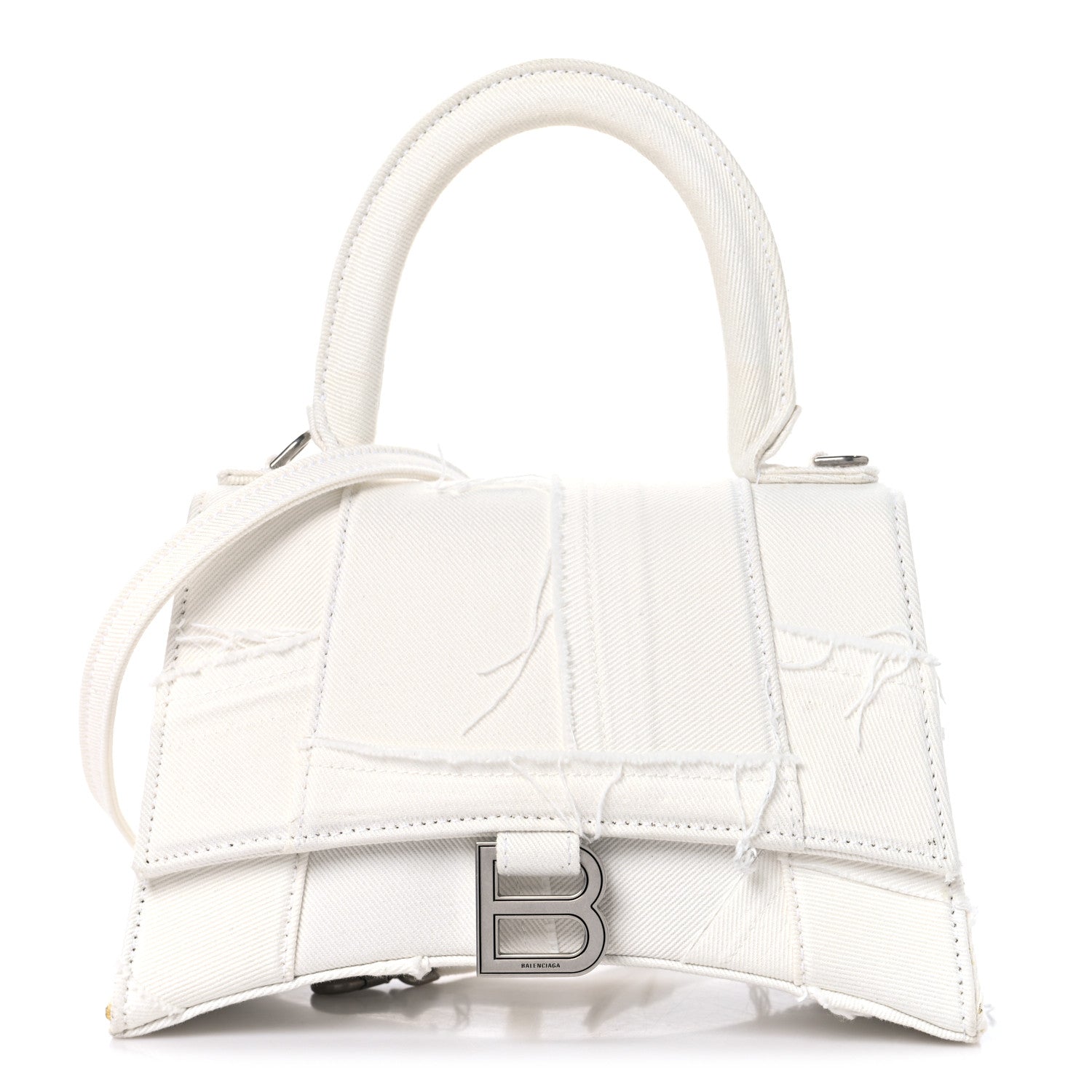 Denim Patchwork Small Hourglass Top Handle Bag White