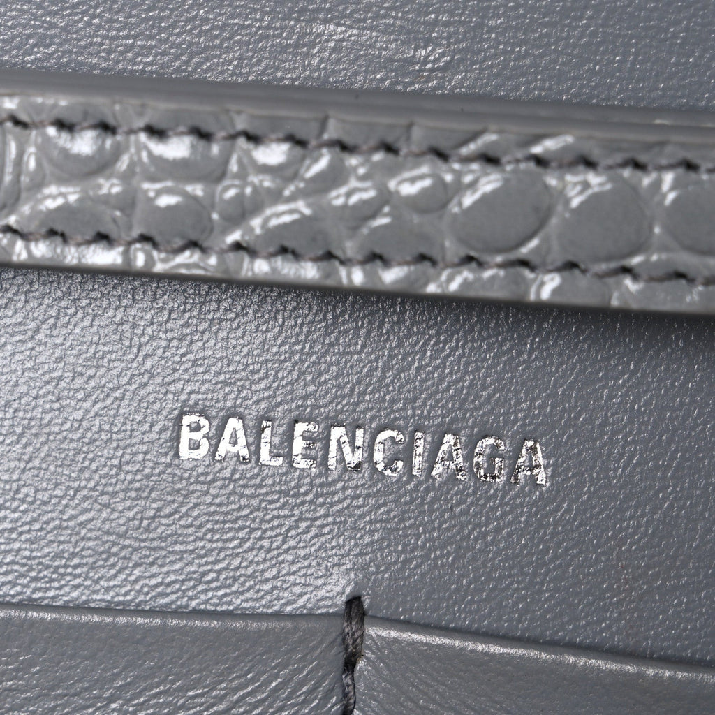 Shiny Calfskin Crocodile Embossed Hourglass Chain Bag Balenciaga Steel Grey