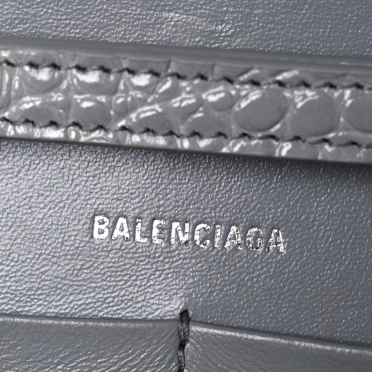 Shiny Calfskin Crocodile Embossed Hourglass Chain Bag Balenciaga Steel Grey