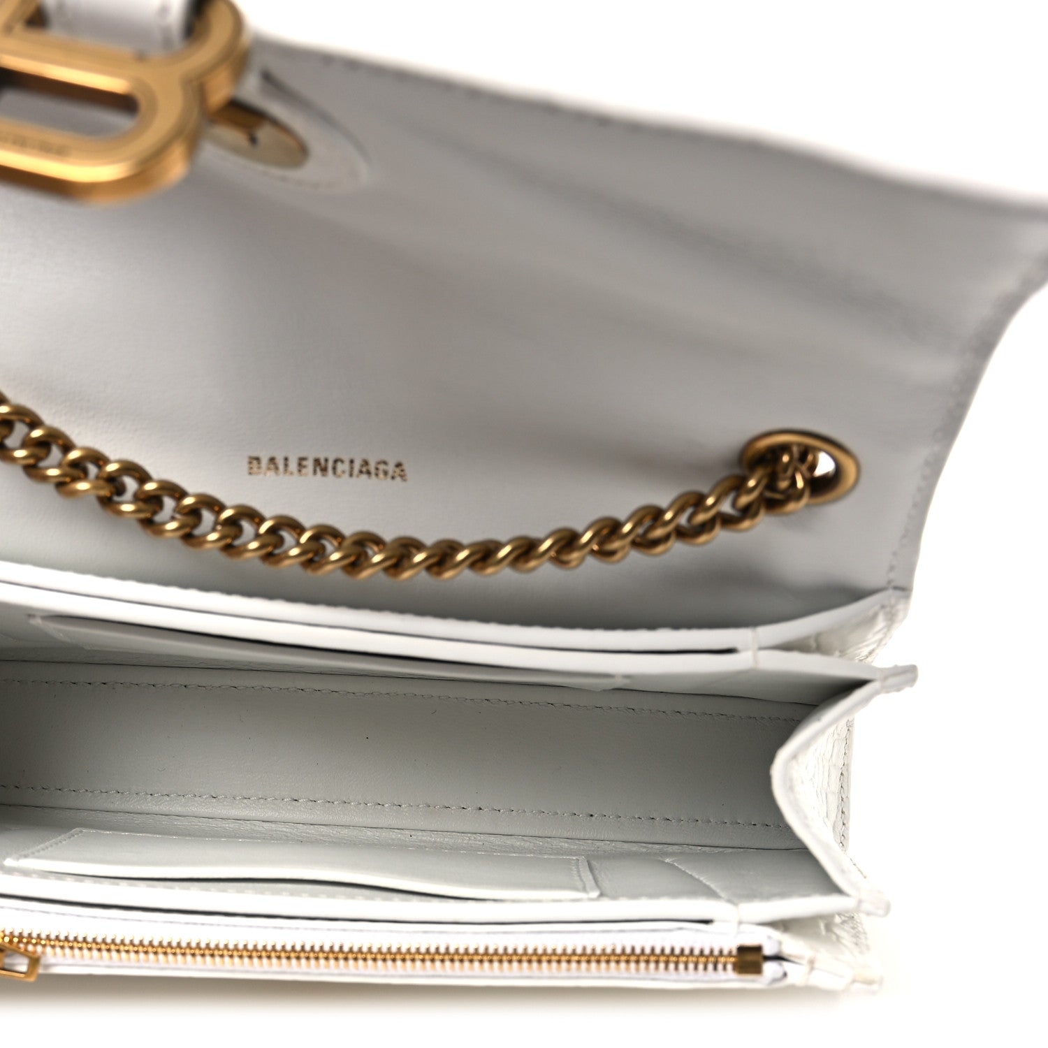 Calfskin Crocodile Embossed Small Crush Chain Bag White