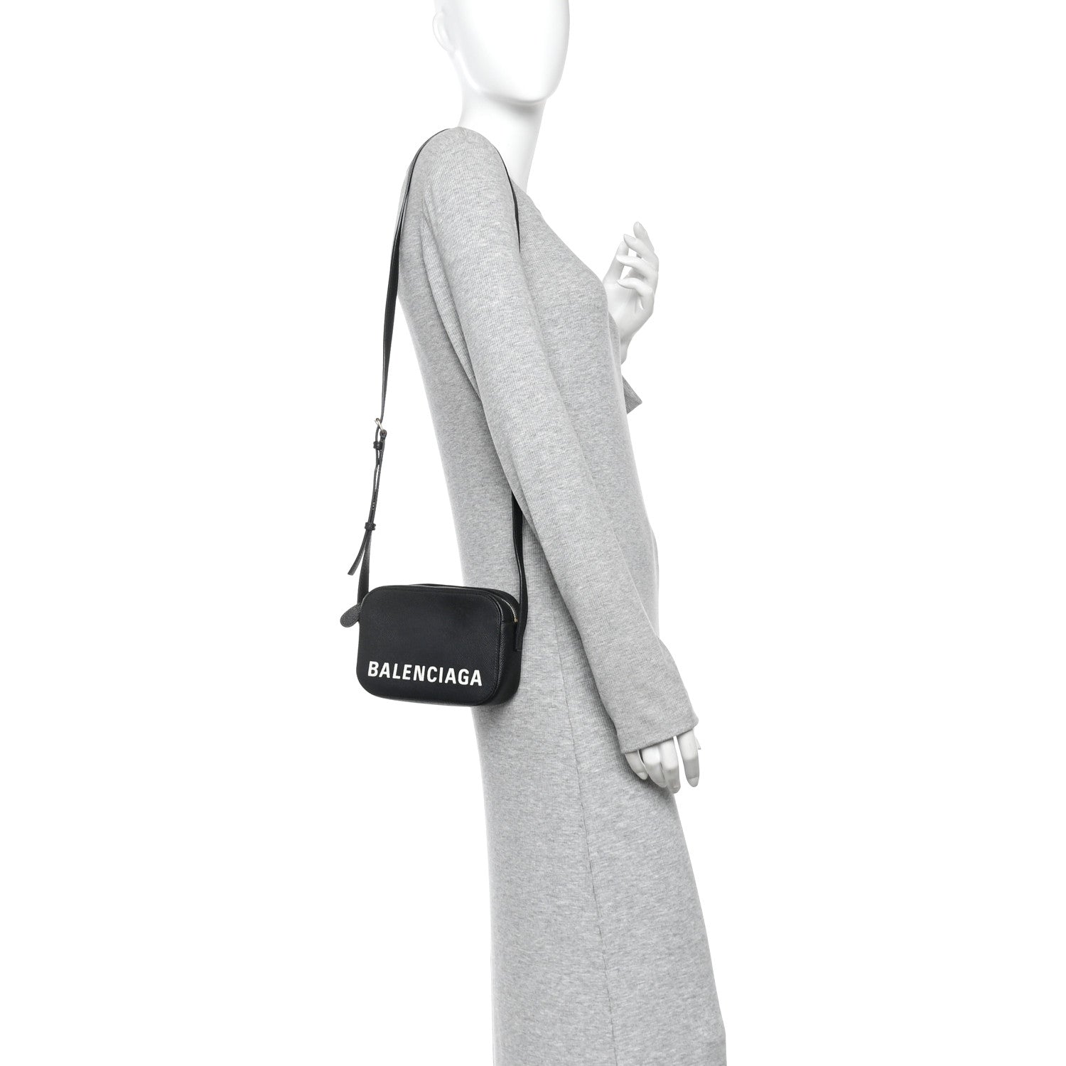 Signature Grained Calfskin Logo XS Ville Camera Bag Black White