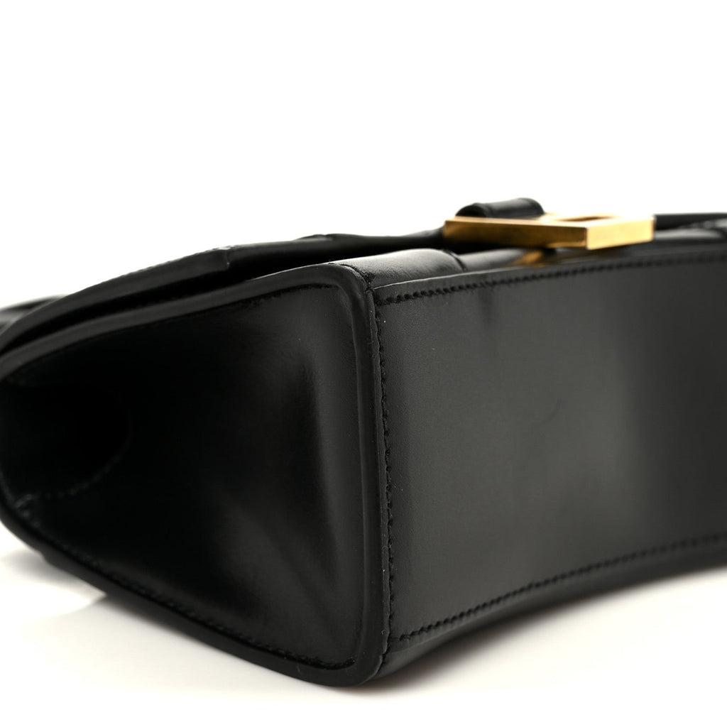 Shiny Box Calfskin Hourglass Top Handle Bag XS Black Black