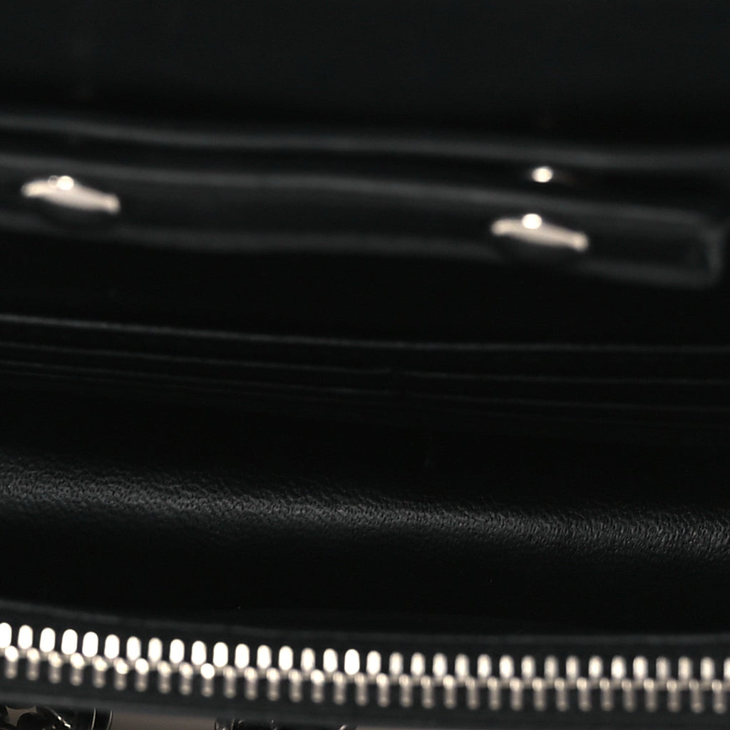 Shiny Calfskin Logo Crocodile Embossed Ville Wallet on Chain Black