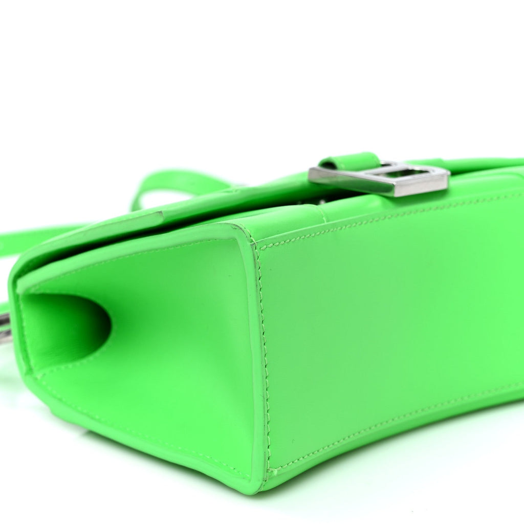 Shiny Box Calfskin Hourglass Top Handle Bag XS Fluo Green