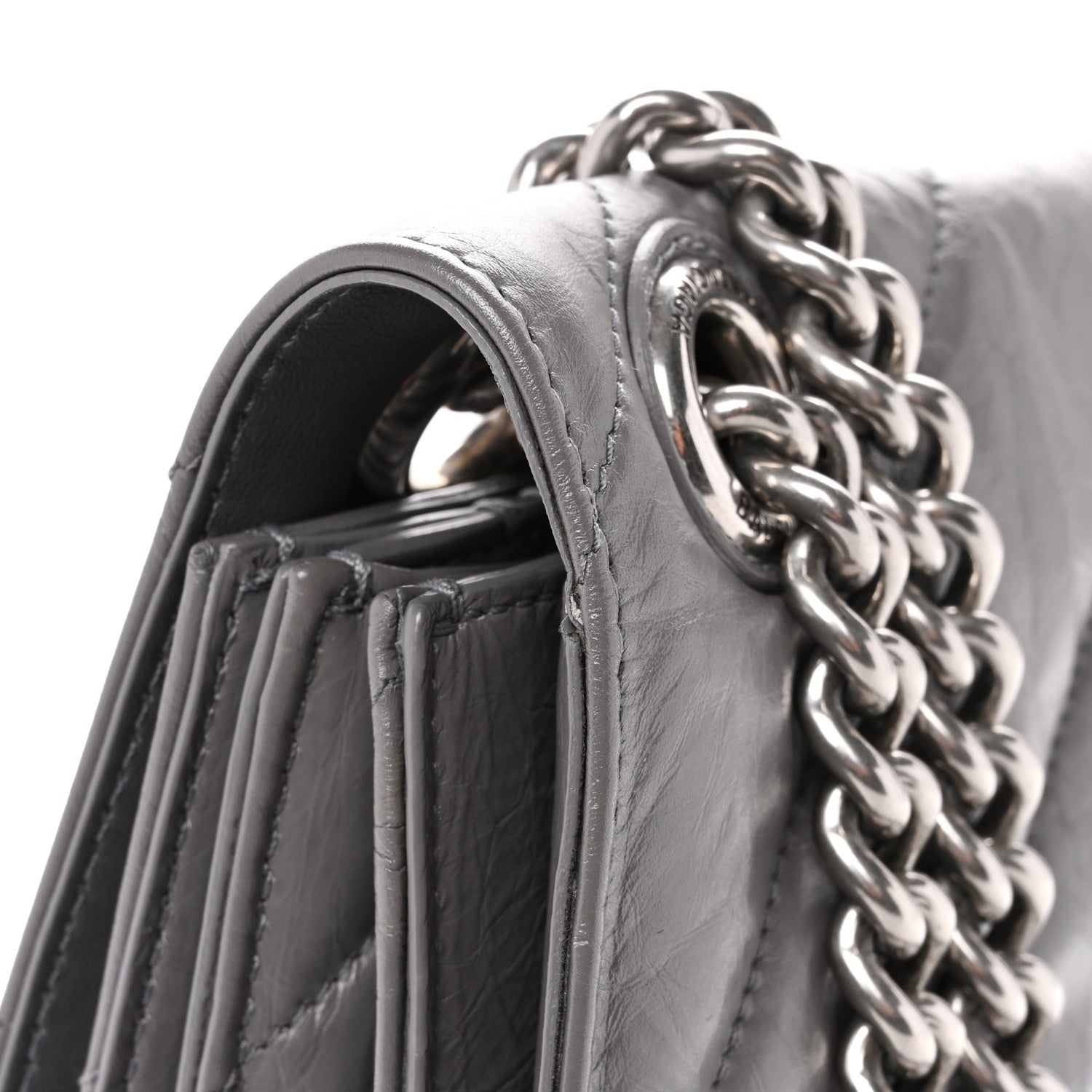 Crushed Calfskin Quilted Medium Crush Chain Bag Dark Grey