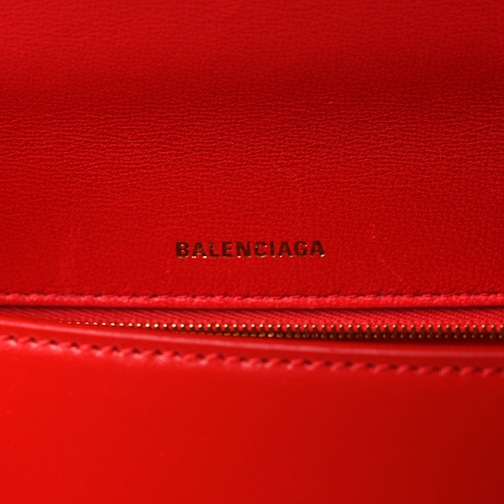 Shiny Box Calfskin Medium Hourglass Top Handle Bag Bright Red