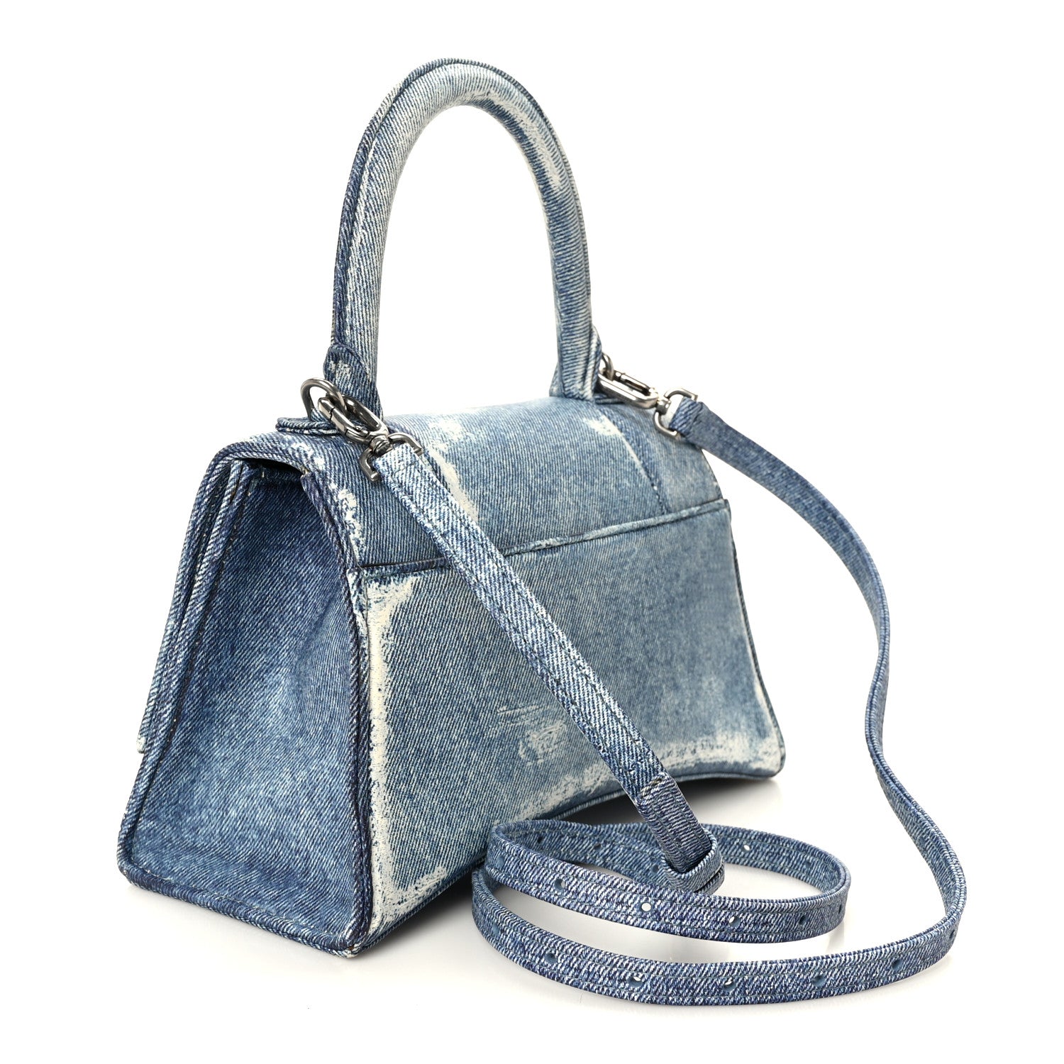 Nappa Denim Printed Small Hourglass Top Handle Bag Denim Blue