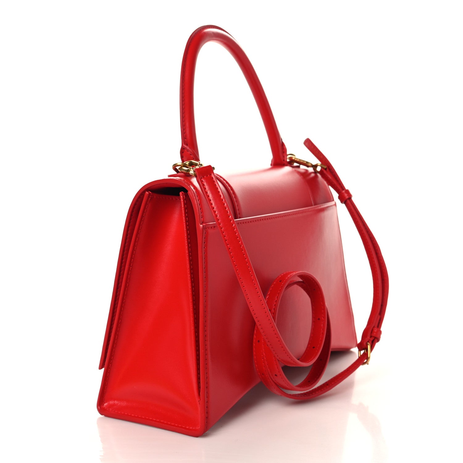 Shiny Box Calfskin Medium Hourglass Top Handle Bag Bright Red