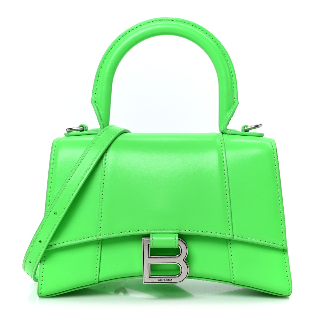 Shiny Box Calfskin Hourglass Top Handle Bag XS Fluo Green