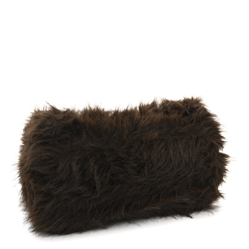 Faux Fur Medium Crush Chain Bag Brown