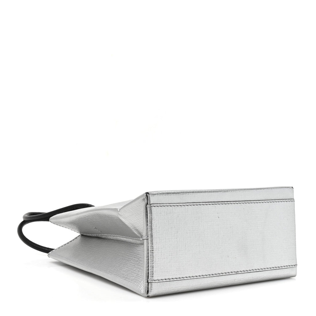 Metallic Squared Calfskin Logo North South Shopper Tote XXS Silver