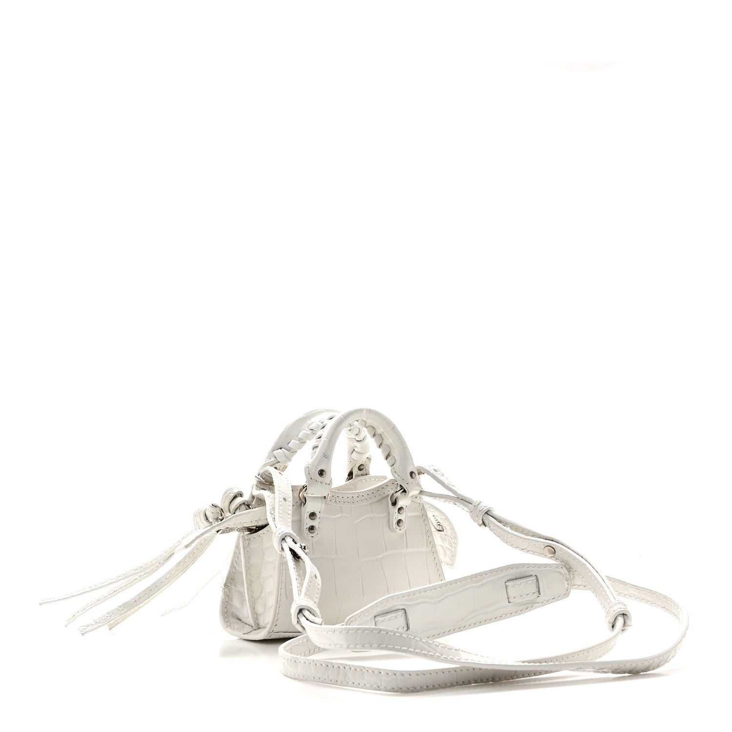 Extra Supple Calfskin Crocodile Embossed Neo Classic Silver Hardware Super Nano City Crossbody  White