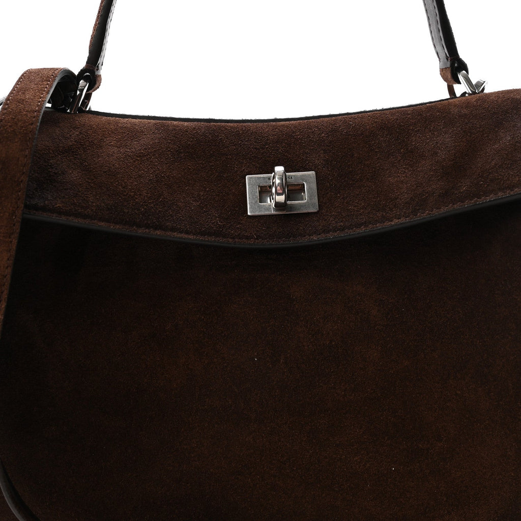 Waxed Suede Small Rodeo Top Handle Handbag Light Espresso