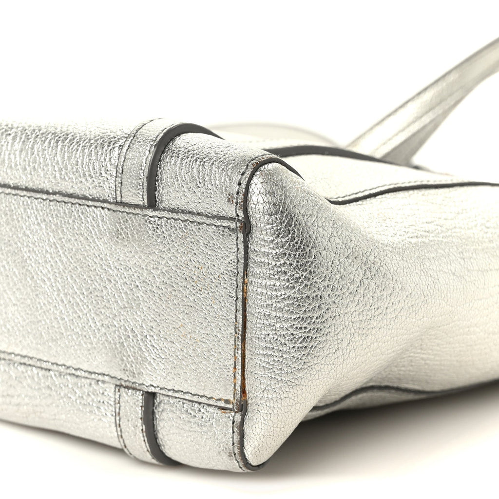 Metallic Goatskin Logo XXS Everyday Tote Argent Black