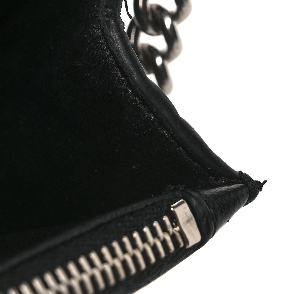 Shiny Calfskin Logo Crocodile Embossed Ville Wallet on Chain Black