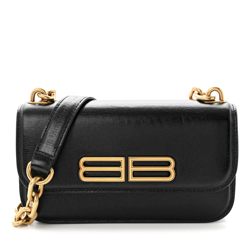 Calfskin Stripe Embossed Gossip Chain Bag XS Black
