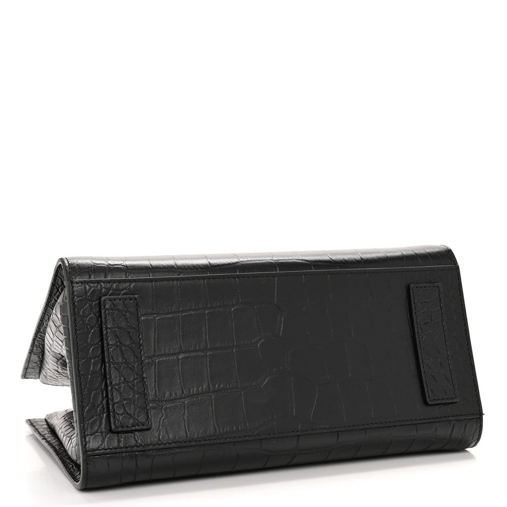 Calfskin Crocodile Embossed Medium Sharp Tote Black