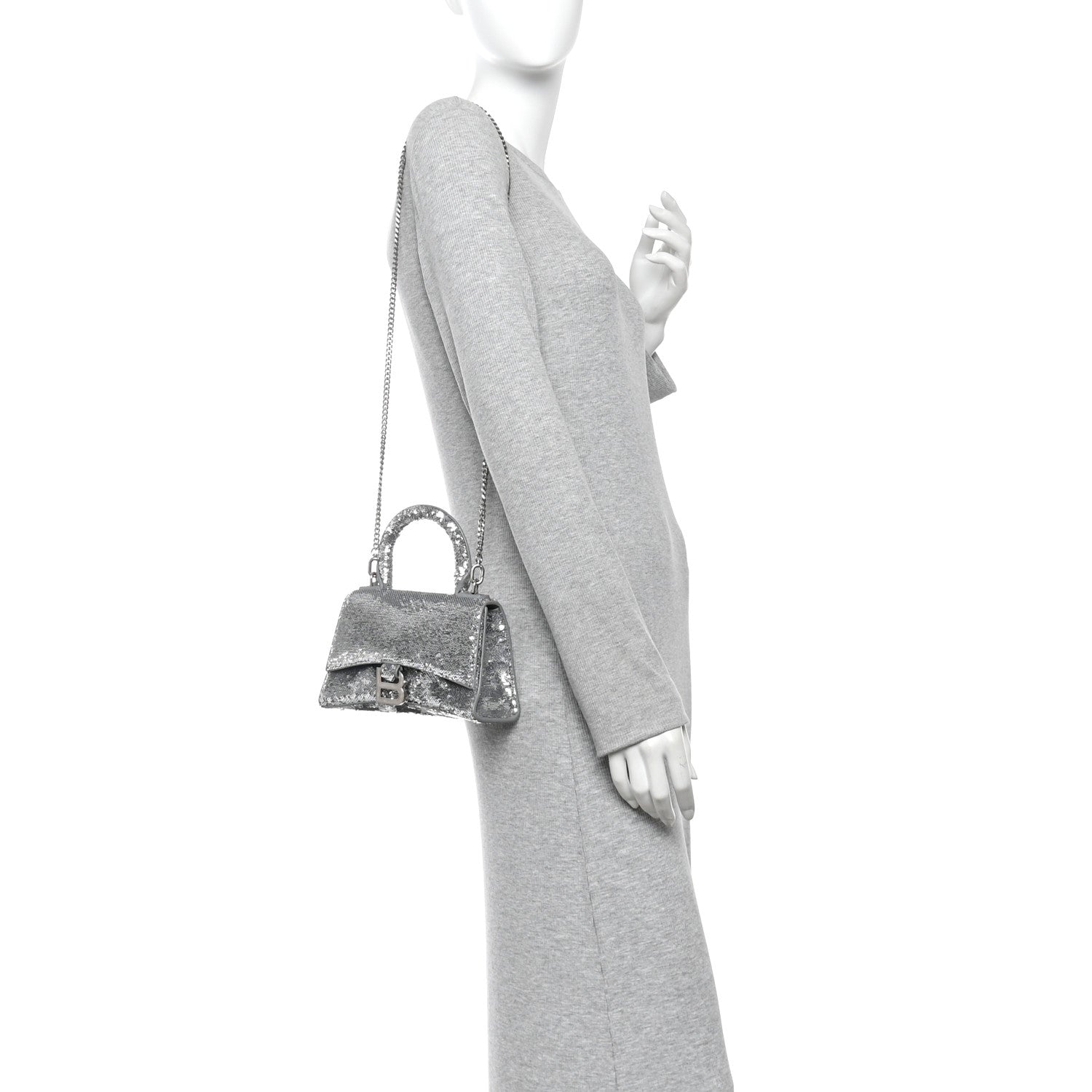 Sequin Hourglass Top Handle Bag XS Silver