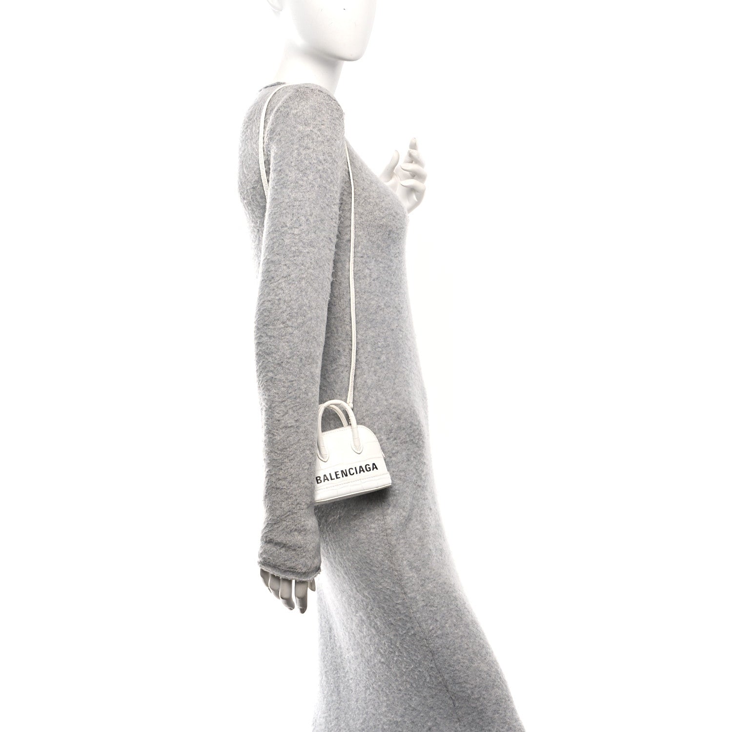 Calfskin Logo Crocodile Embossed Mini Ville Top Handle Bag White Black
