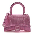 Strass Suede Hourglass Top Handle Bag XS Pink