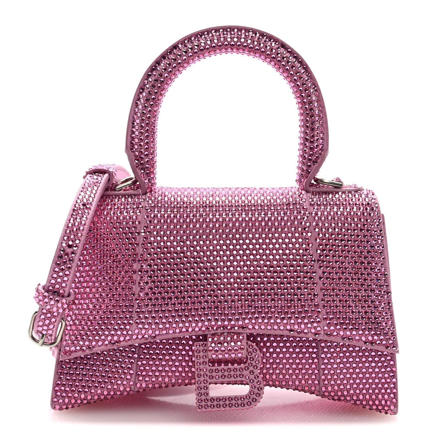 Strass Suede Hourglass Top Handle Bag XS Pink