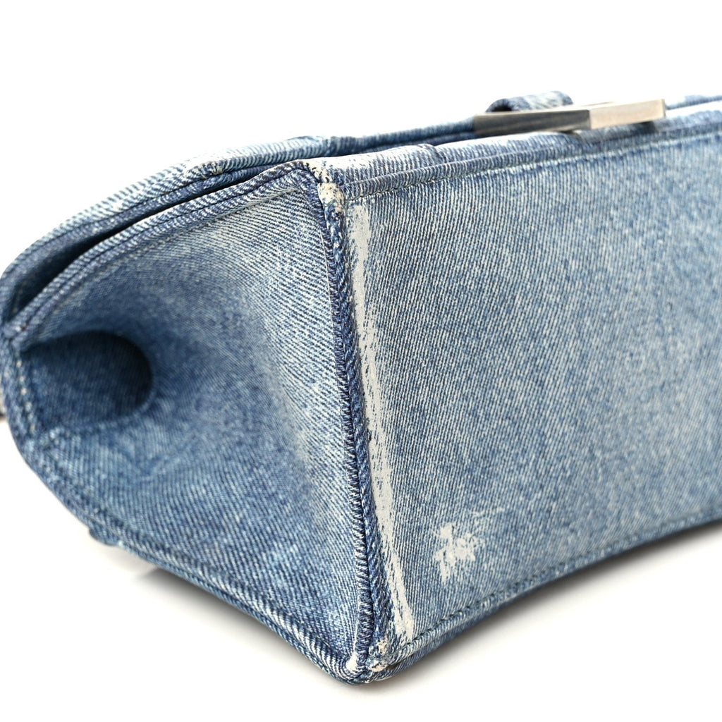 Nappa Denim Printed Small Hourglass Top Handle Bag Denim Blue