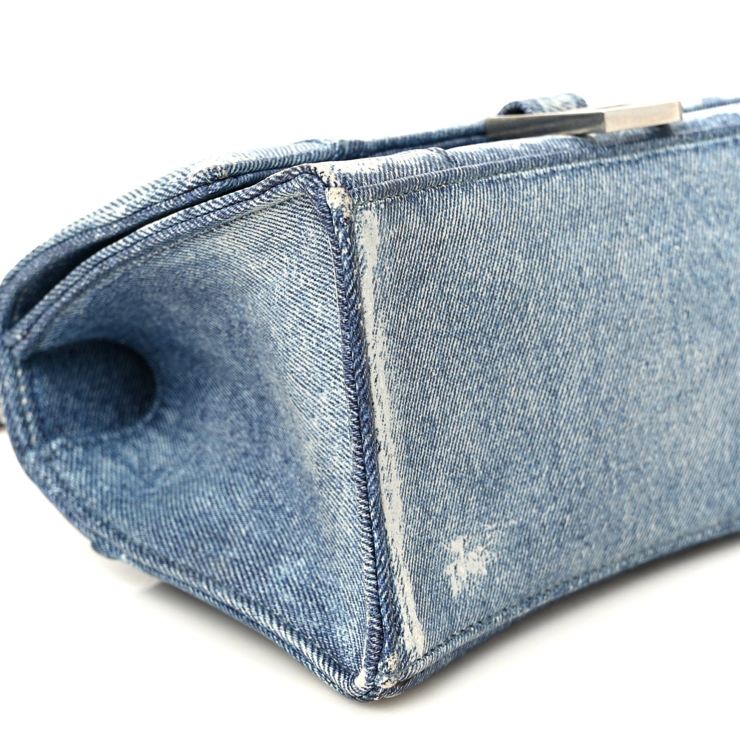 Nappa Denim Printed Small Hourglass Top Handle Bag Denim Blue