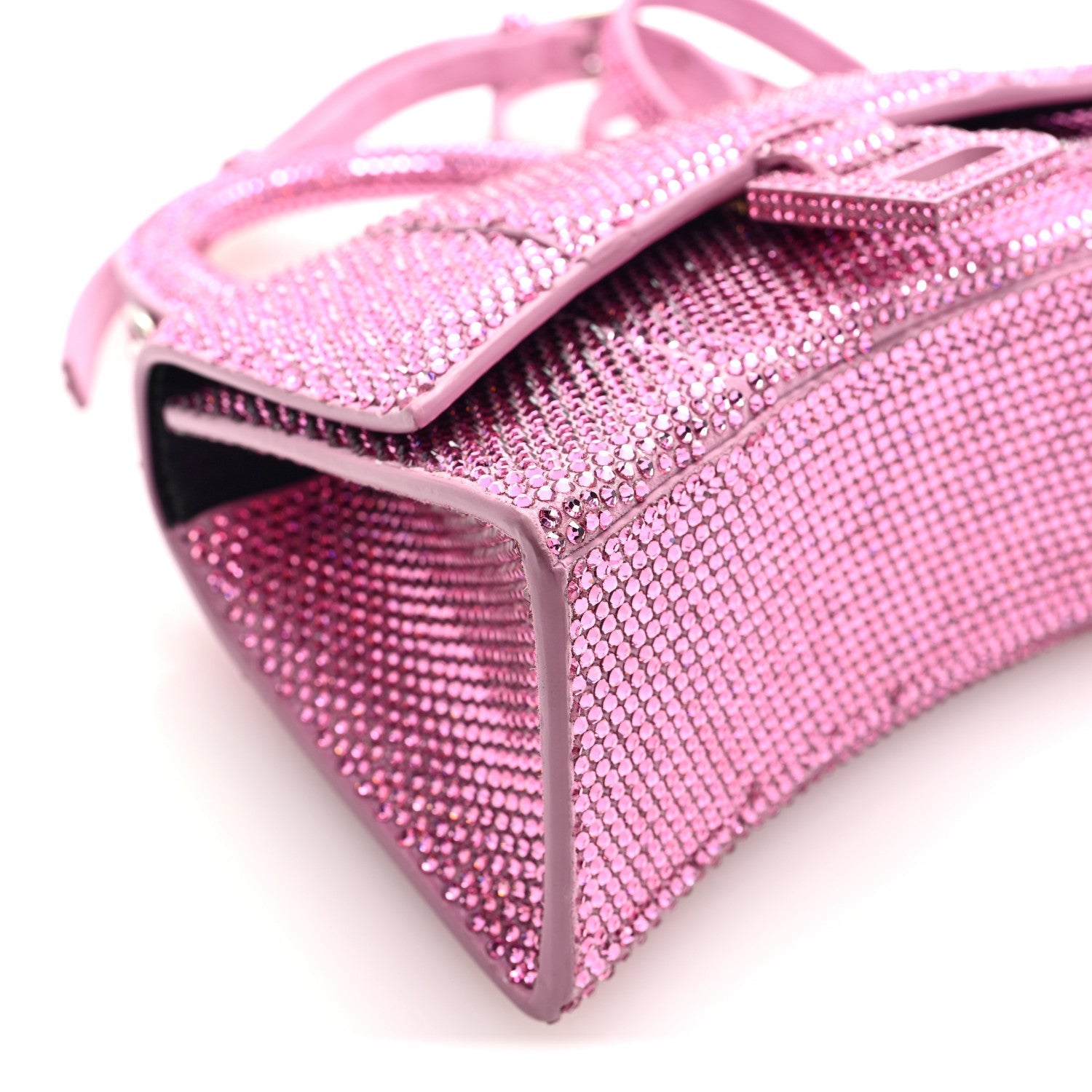 Strass Suede Hourglass Top Handle Bag XS Pink