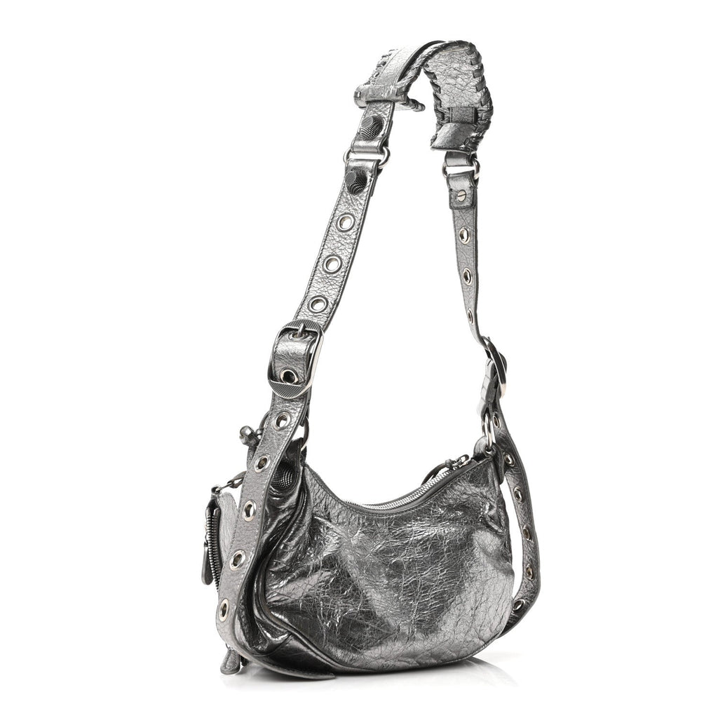 Metallic Agneau Arena Le Cagole Shoulder Bag XS Silver