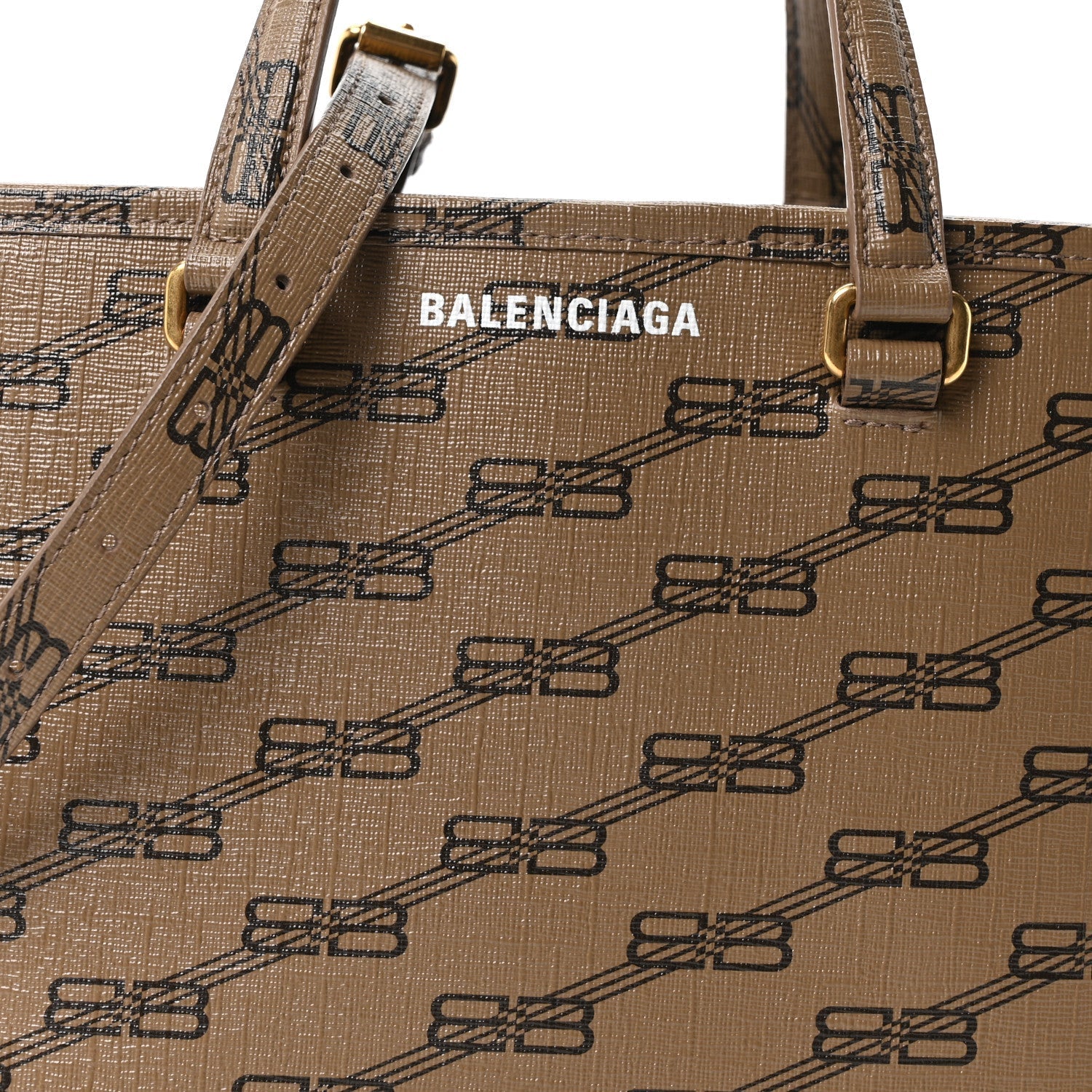 Coated Canvas BB Monogram Small Signature East West Shopper Bag Beige Brown