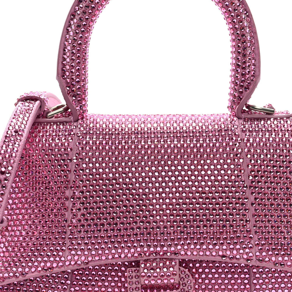 Strass Suede Hourglass Top Handle Bag XS Pink