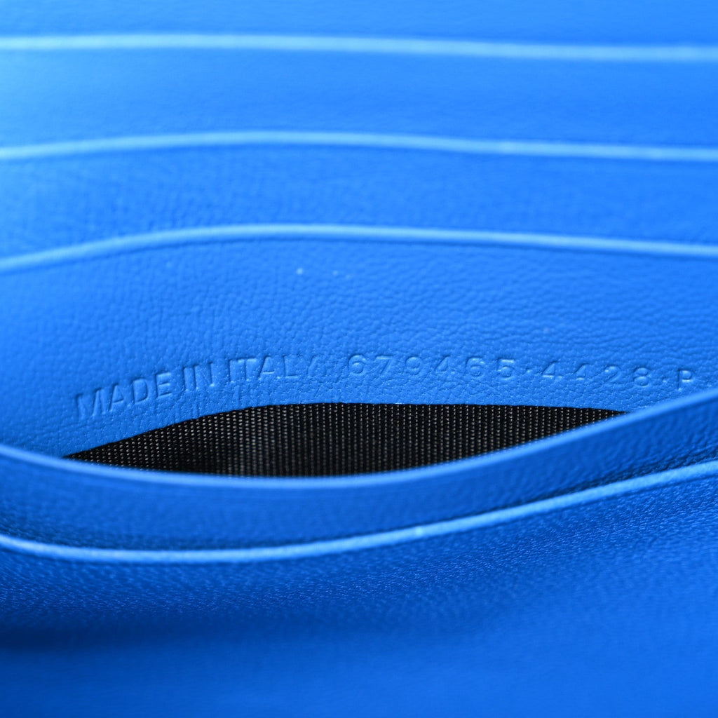 Grained Calfskin Embossed Car Flap Bag Petroleum Blue