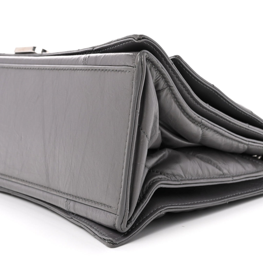 Crushed Calfskin Quilted Medium Crush Chain Bag Dark Grey
