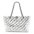 Metallic Crushed Calfskin Quilted Medium Crush Carry All Tote Bag Silver