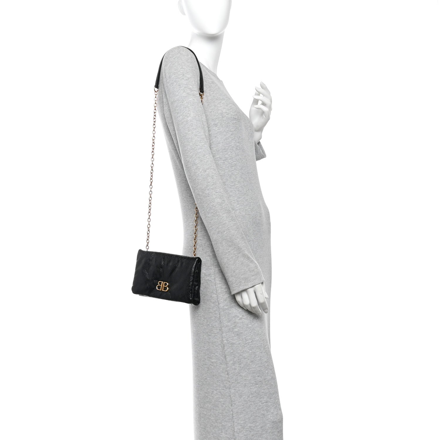 Arena Calfskin Medium Monaco Chain Shoulder Bag Black