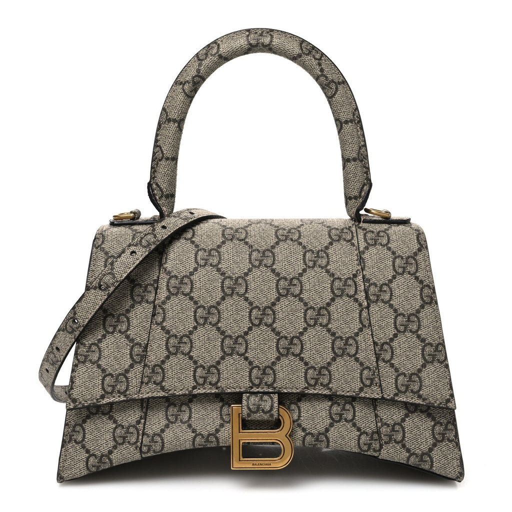 X GUCCI GG Supreme Monogram Small Hourglass Top Handle Bag Beige Ebony
