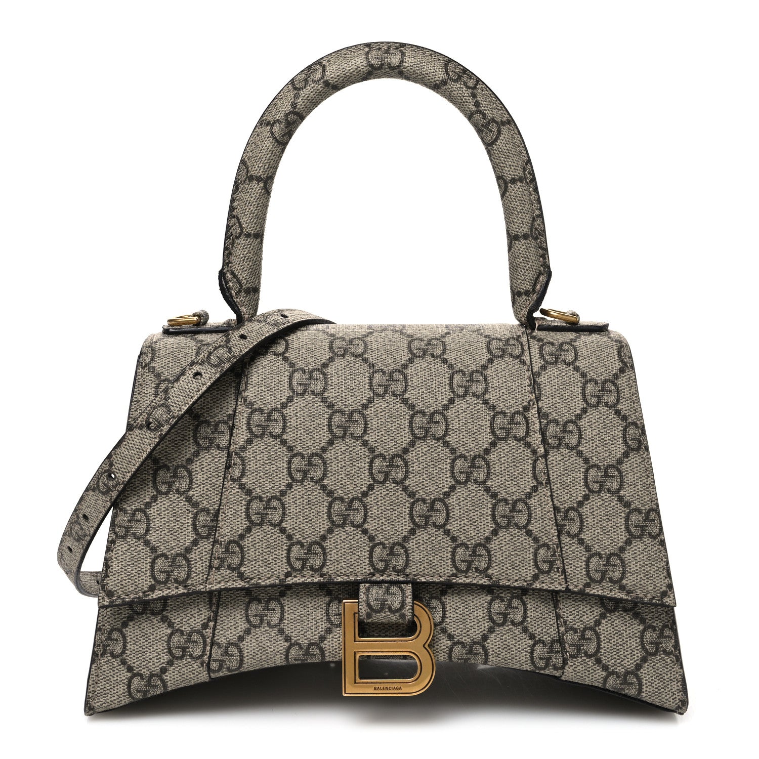 X GUCCI GG Supreme Monogram Small Hourglass Top Handle Bag Beige Ebony