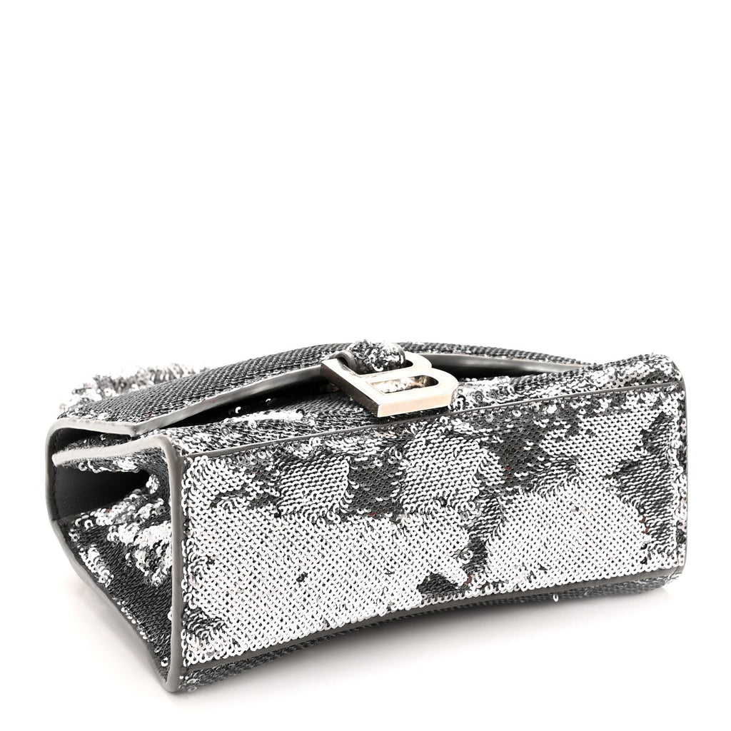 Sequin Hourglass Top Handle Bag XS Silver
