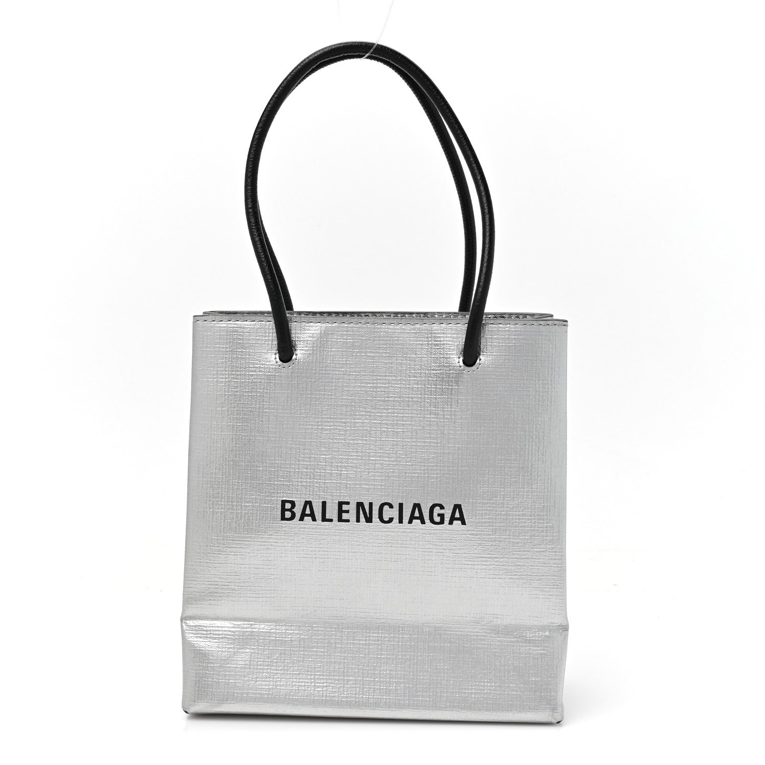 Metallic Squared Calfskin Logo North South Shopper Tote XXS Silver