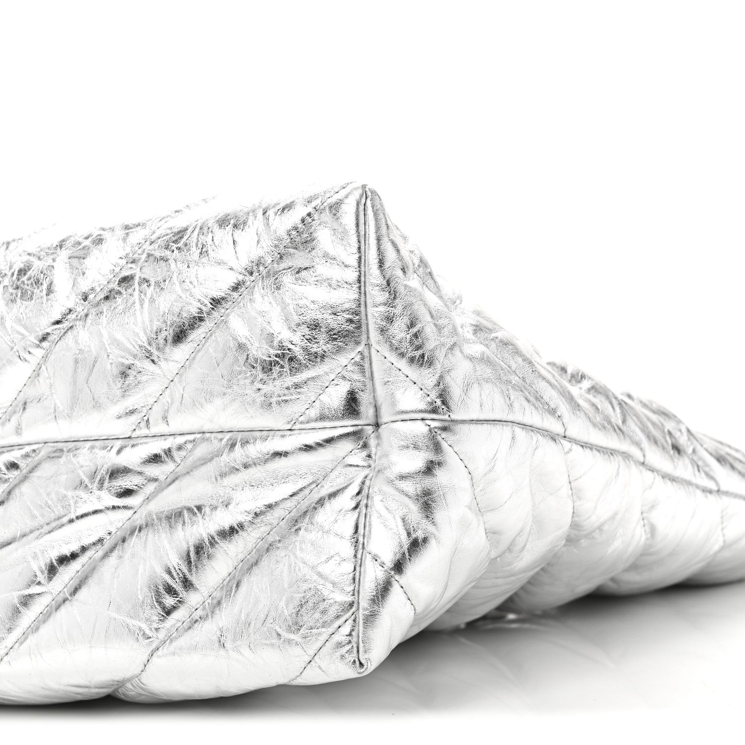Metallic Crushed Calfskin Quilted Medium Crush Carry All Tote Bag Silver