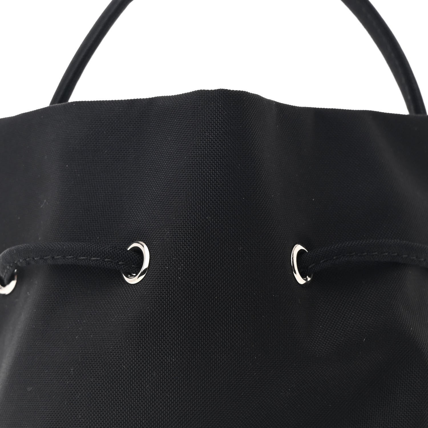 Recycled Sport Nylon Logo Embroidered Wheel Drawstring Bucket Bag Black White