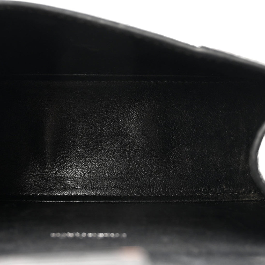 Shiny Calfskin Monochrome Crocodile Embossed Hourglass Top Handle Bag XS Black