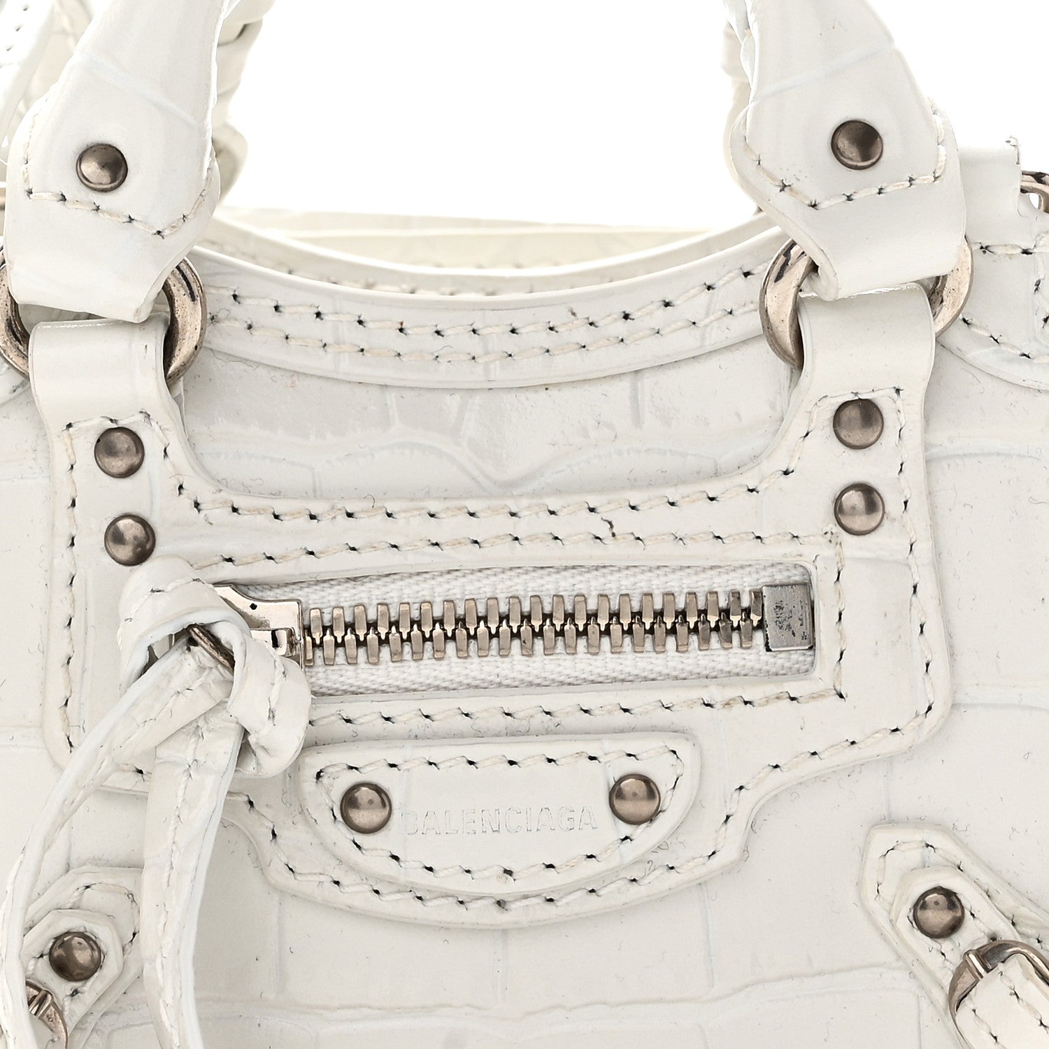 Extra Supple Calfskin Crocodile Embossed Neo Classic Silver Hardware Super Nano City Crossbody  White