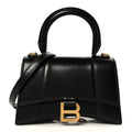 Shiny Box Calfskin Hourglass Top Handle Bag XS Black Black