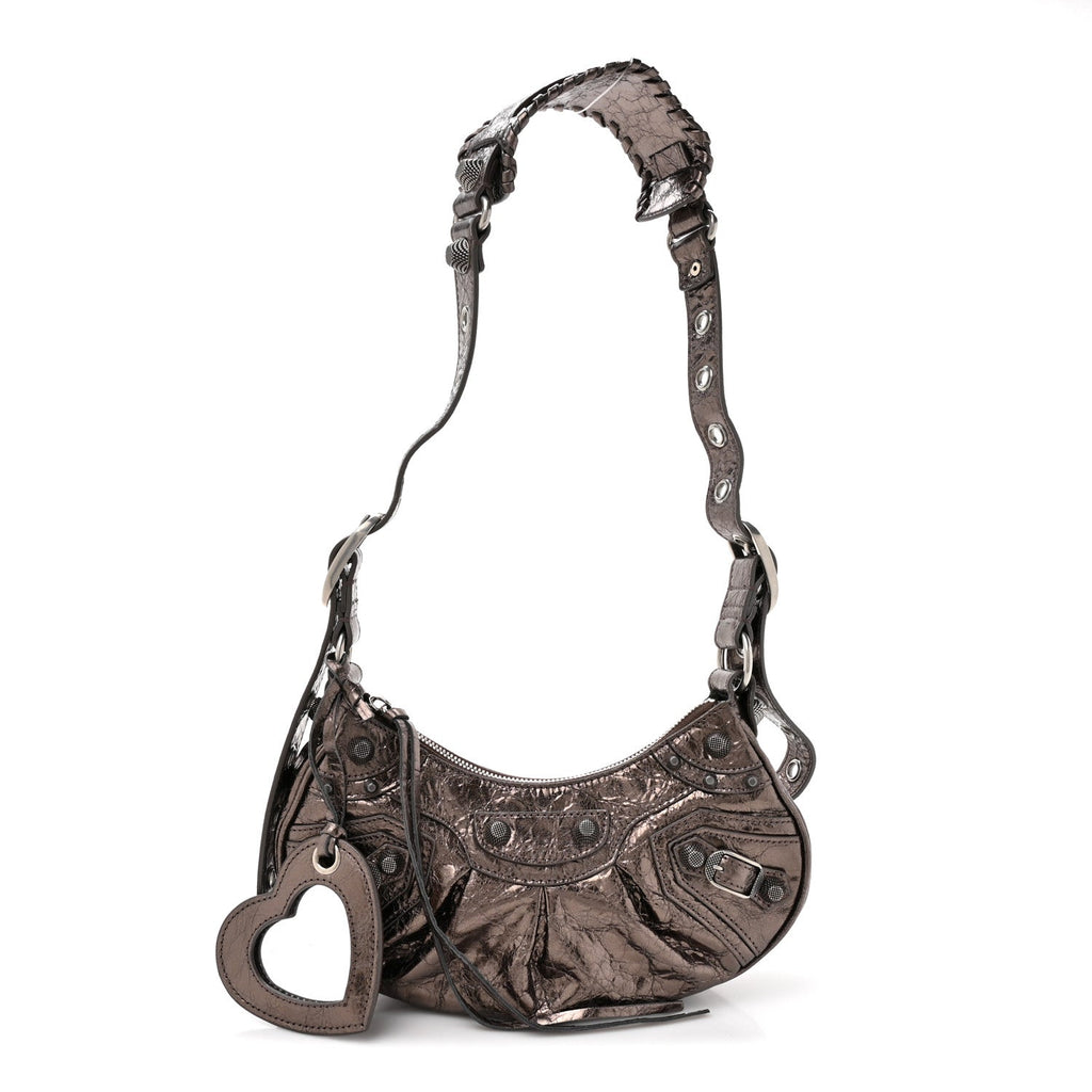 Metallic Agneau Arena Le Cagole Shoulder Bag XS Dark Bronze