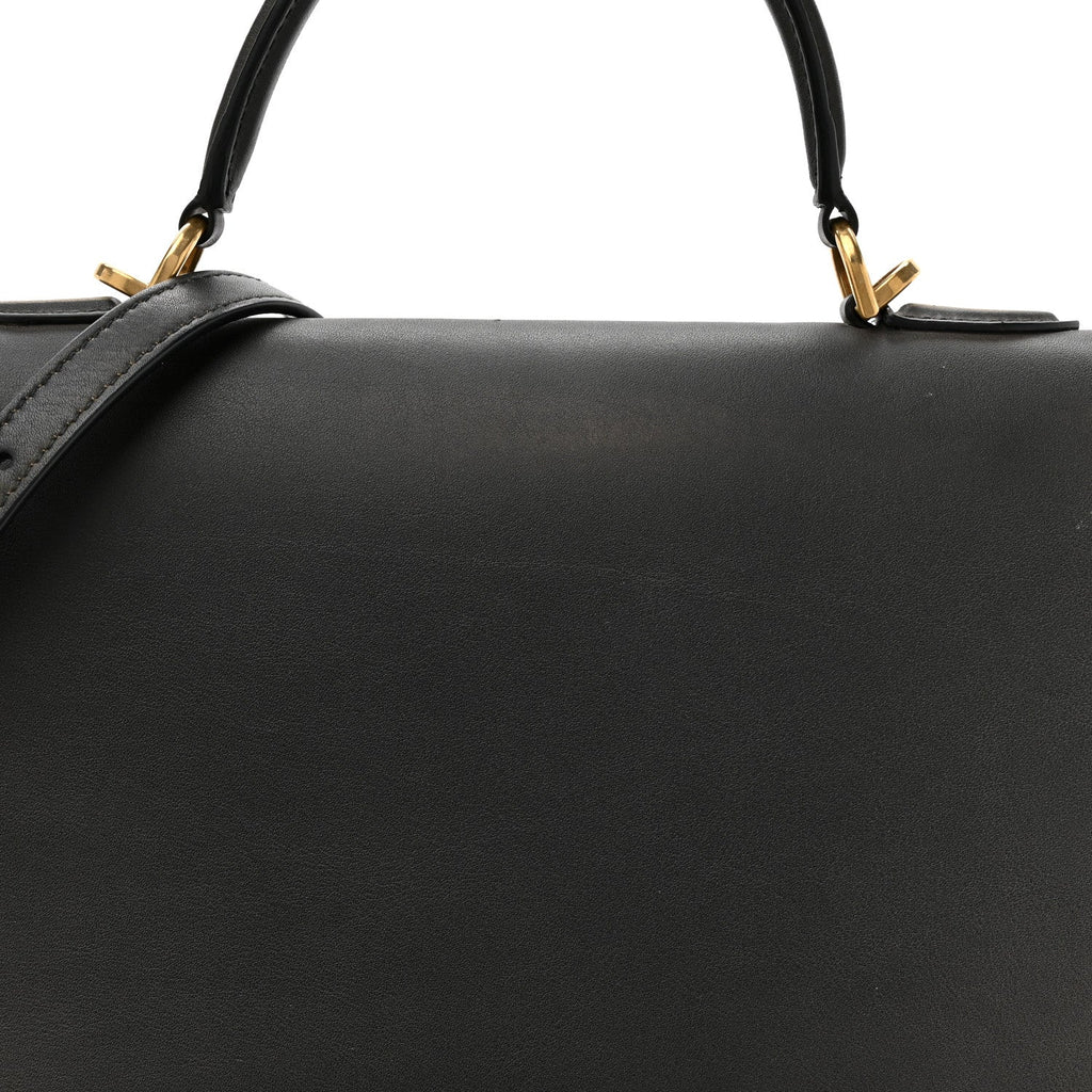 Used Calfskin Money Top Handle Handbag Black