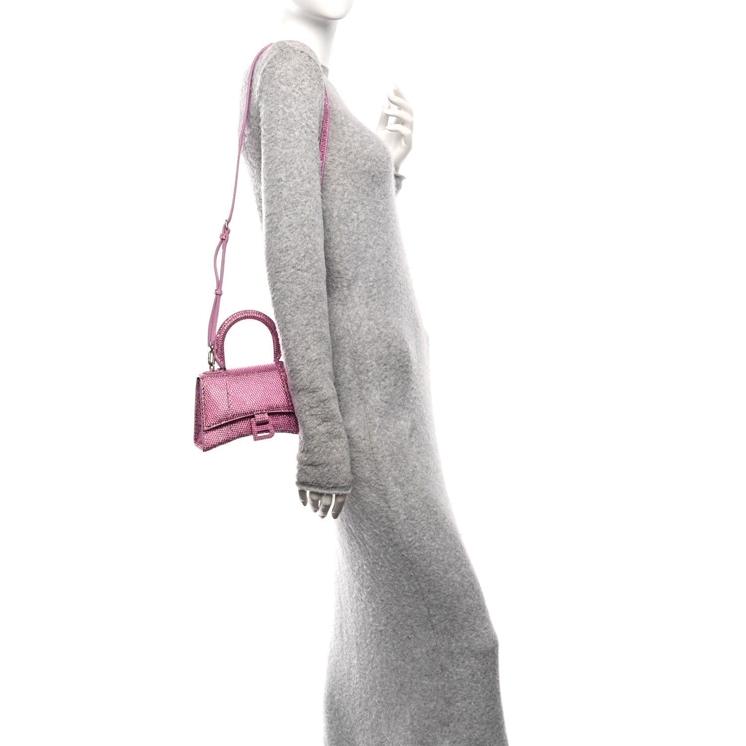 Strass Suede Hourglass Top Handle Bag XS Pink